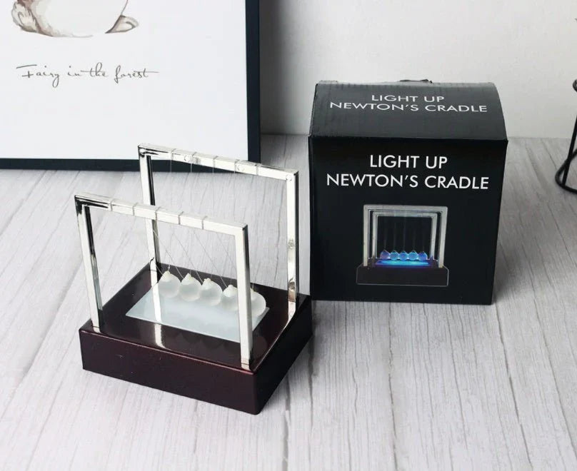 Newton’s Cradle LED Light-Up Kinetic Energy Toy – Home & Office Decor  لعبة نيوتن المضيئة بالطاقة الحركية – ديكور للمكتب والمنزل
